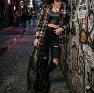 American Eagle Boyfriend Fit Plaid Flannel Shirt Sz L